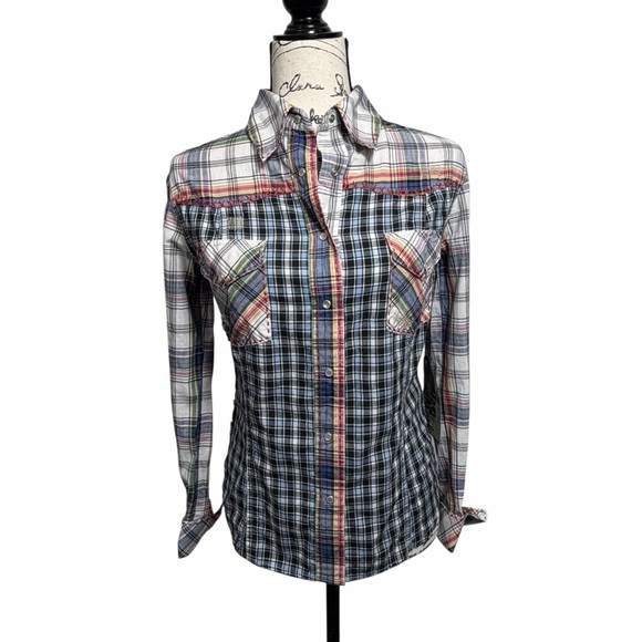 Vintage Rebel Tops - Vintage Rebel Ranch Wear Multicolor Plaid Button‎ Snap Shirt, XS